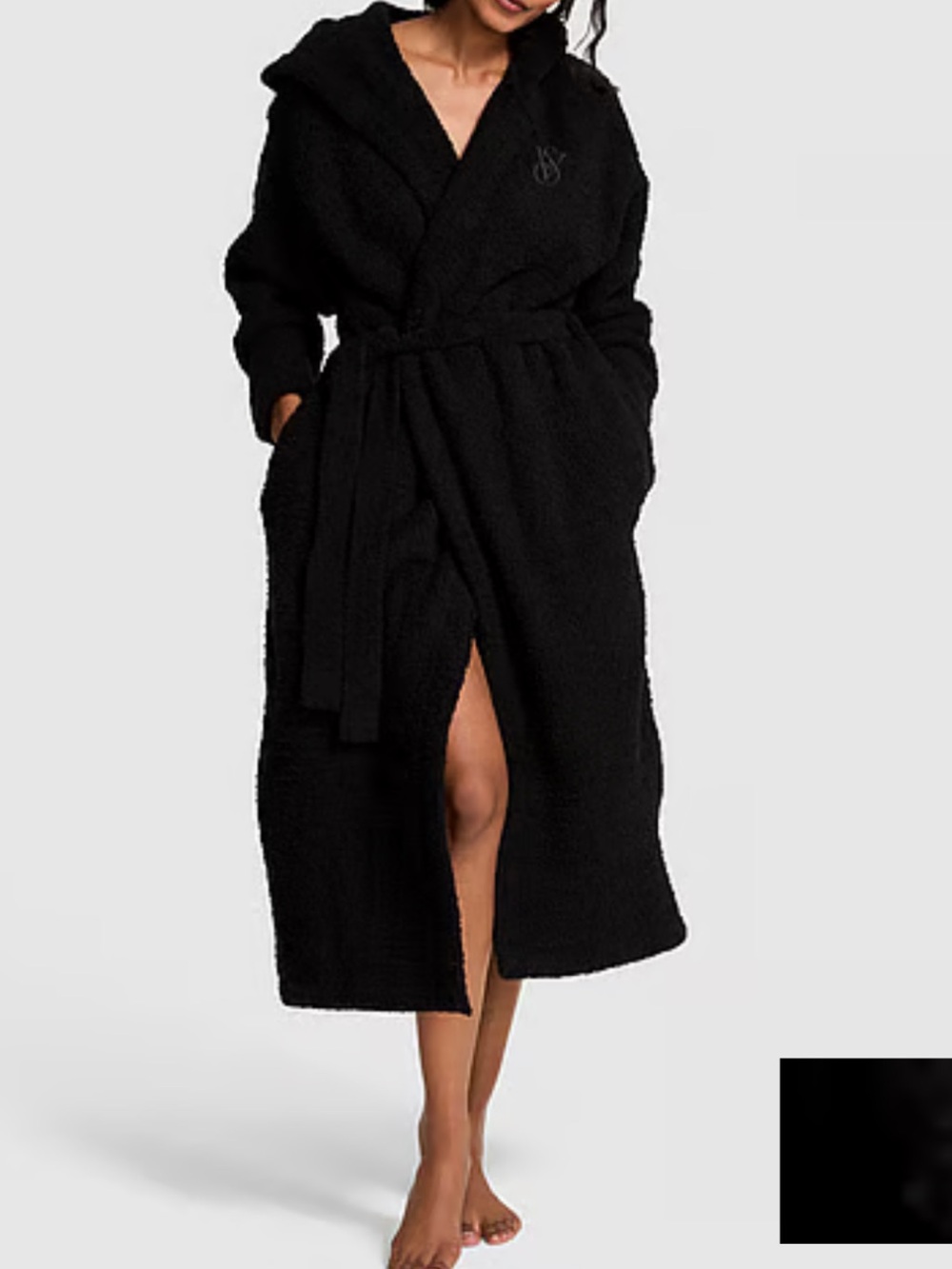 Victoria’s Secret Black Plush Hooded Robe with Belt